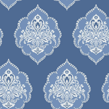 Blue pre-pasted baroque wallpaper DM4986, Damask, York