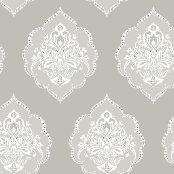 Grey pre-pasted baroque wallpaper DM4984, Damask, York