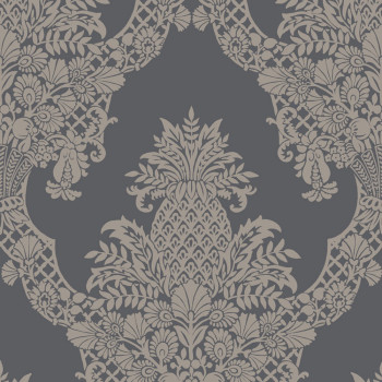 Dark grey pre-pasted wallpaper, metallic ornaments DM4975, Damask, York