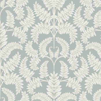 Green pre-pasted wallpaper, white-beige leaves DM4964, Damask, York