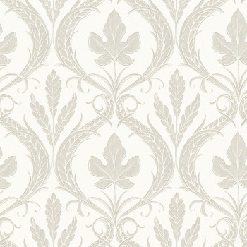 Grey-beige pre-pasted wallpaper, leaves, ornaments DM4924, Damask, York