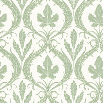 Green-white pre-pasted wallpaper, leaves, ornaments DM4921, Damask, York