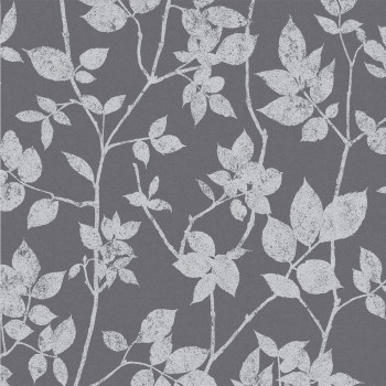 Grey-silver wallpaper with twigs, leaves 113947, Reclaim, Graham&Brown