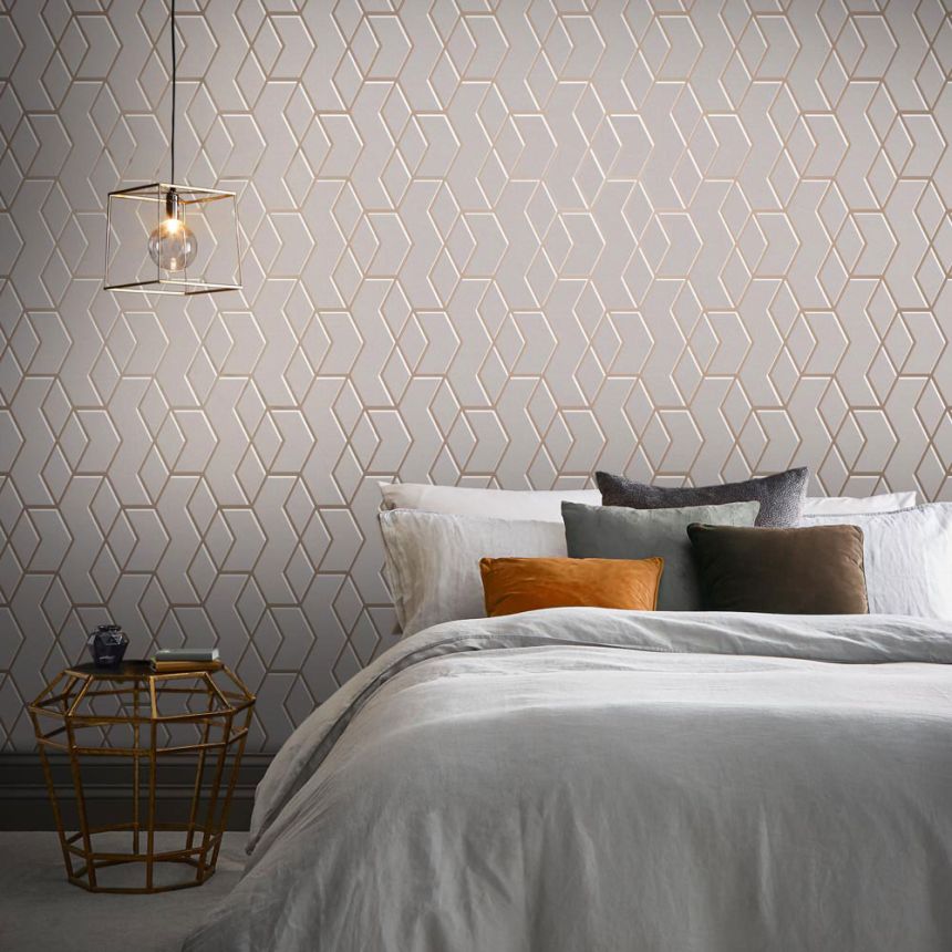 Natural wallpaper, golden geometric pattern 105909, Formation, Graham & Brown